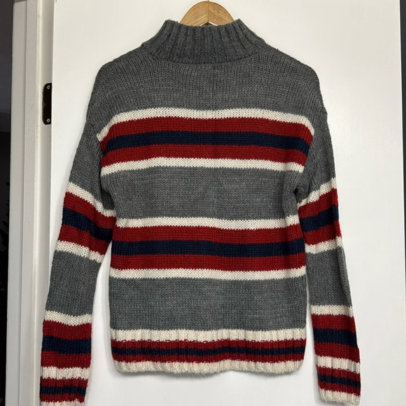 Kismet Striped Knit Mock Neck Sweater - Medium Red Grey Navy White Cozy - Picture 5 of 10